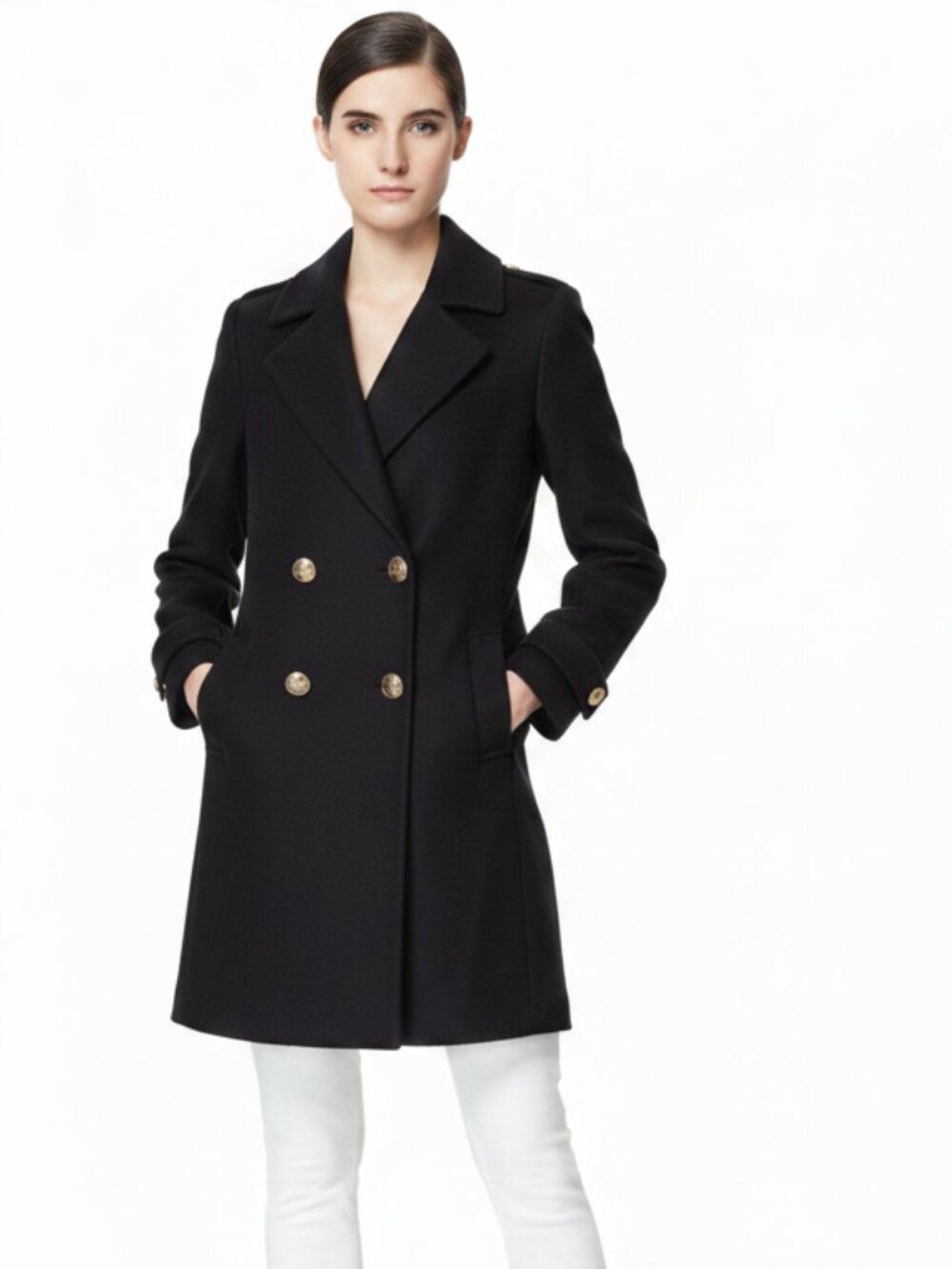 Zara Women's Wool Coat Black With Golden Buttons XS